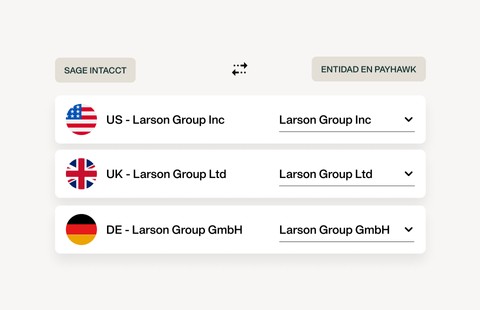 Con la integración de Payhawk es fácil vincular varias entidades de sage intacct a payhawk